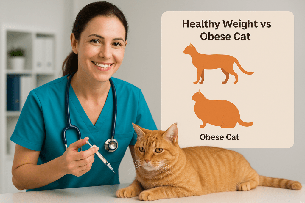 cat getting insulin shot from vet